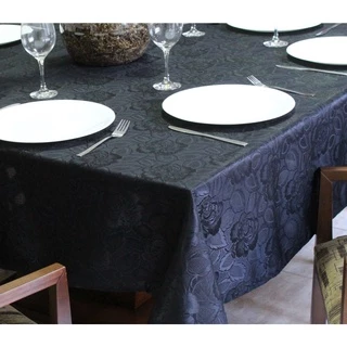 Toalha de Mesa Quadrada Jacquard Adamascado 1,80m X 1,80m Sala Jantar Decoração - Preto
