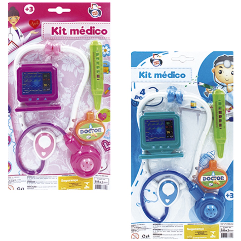 Kit Médico infantil Cartela com 4 Peças Doctor Azul e Rosa | Shopee Brasil