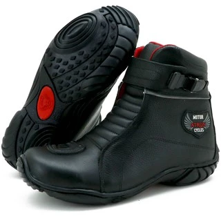 Bota Motociclista Semi-Impermeável Atron Shoes Toda Preta Em Couro Legítimo - 287