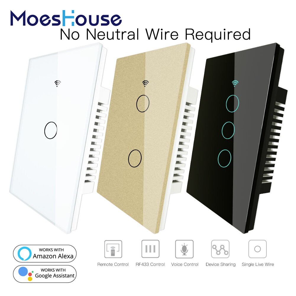 WiFi Smart Light Switch, RF433, sem fio neutro, fogo único, vida