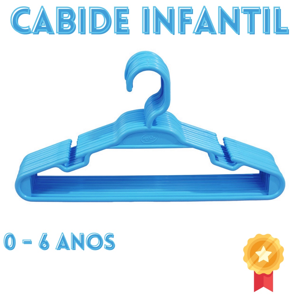 50 Cabide Infantil Azul 5,5mm Plástico Para Roupa Bebê Criança