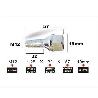 Parafuso De Roda Fiat Palio Weekend Siena Strada Medida M12x1,25 X32 Chave 19 - 16pçs