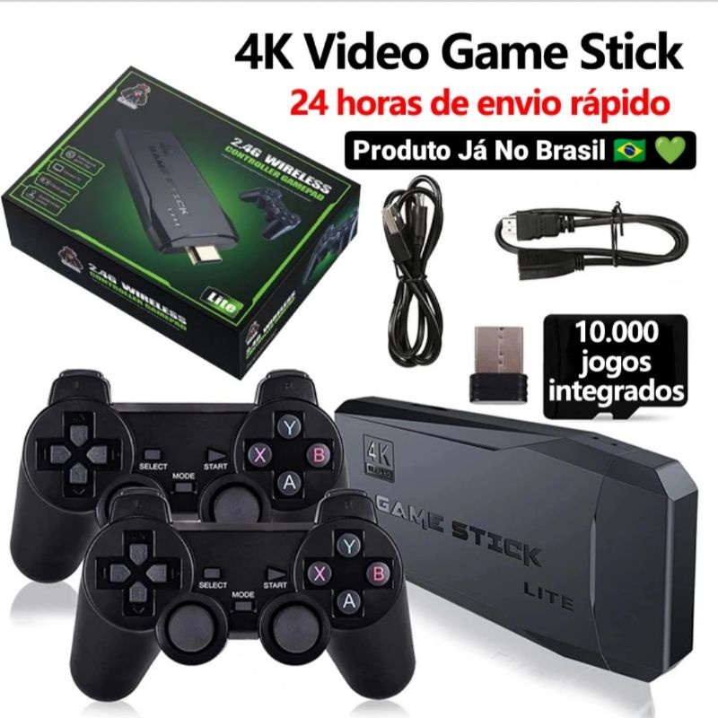 Game Stick Retrô 4K Original - 10.000 Jogos Clássicos + 2 Controles
