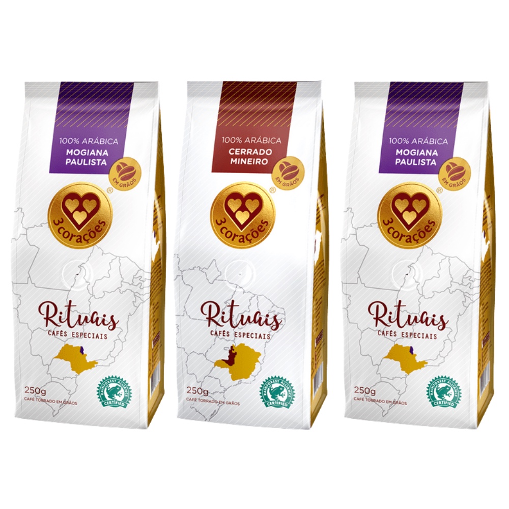 3 Pacotes de 250 g, Cafe em Grao, Tres Coracoes Rituais | Shopee Brasil