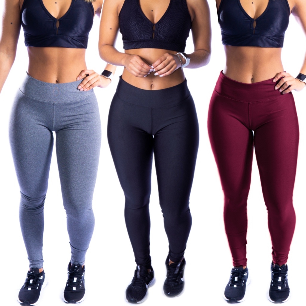 Kit 3 Leggings Fitness Feminina Cintura Alta Academia Caminhada Tecido  Grosso