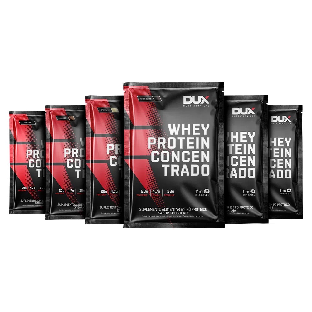 Kit WHEY PROTEIN CONCENTRADO DUX 6 SACHÊS (Um de cada sabor) – PRODUTO ORIGINAL