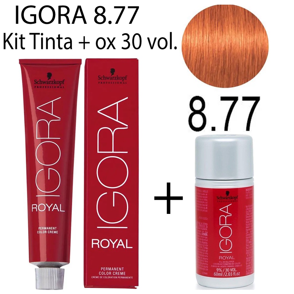 KIT - 4 Tintas Igora 7.77 + 4 ox Igora de 20 vol