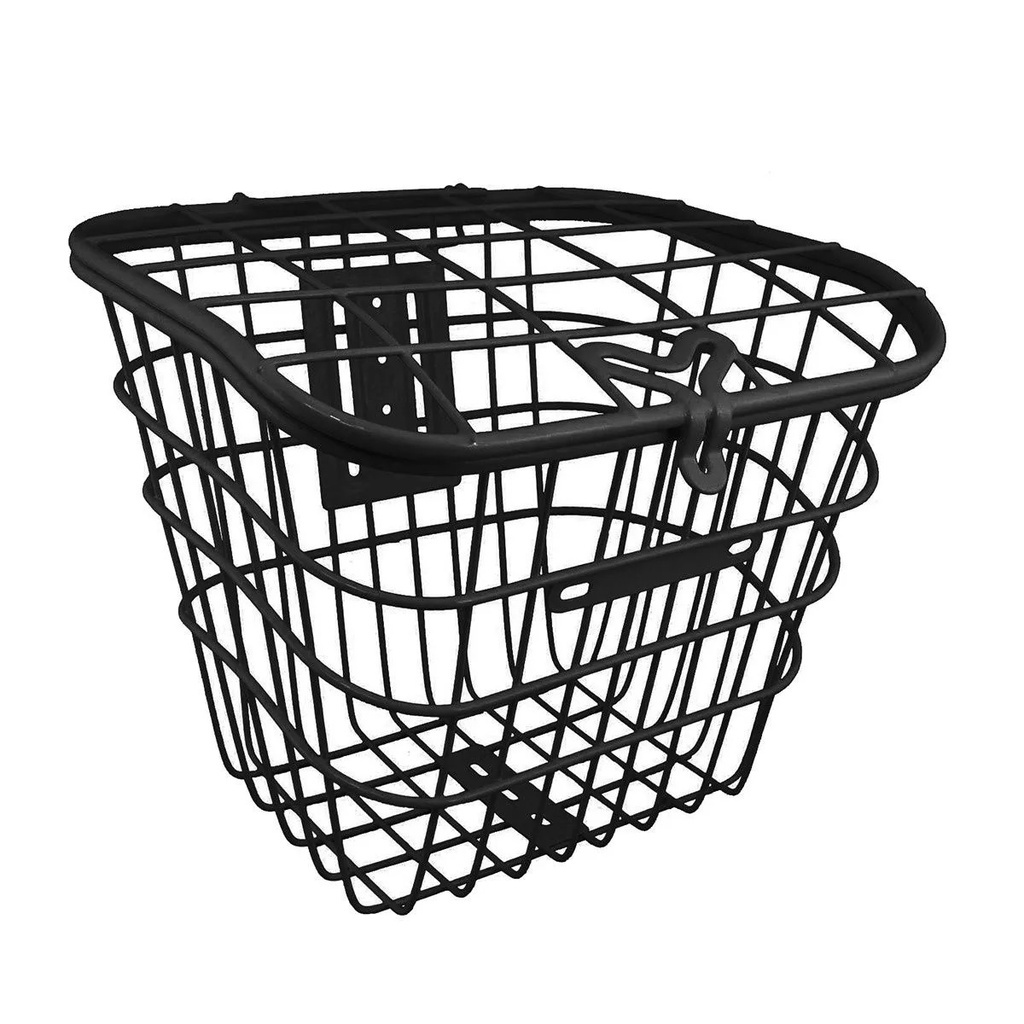 Cesta de Aço - Reforçada e Com Tampa p/ Bicicleta (Preta)