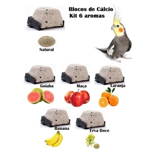 Brinquedo para Calopsita Kit 6 Unidades de Cálcio em Bloco Pedra Vários Aromas