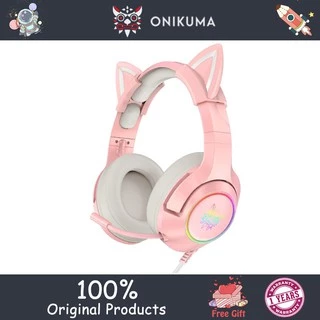 Onikuma K9 Headset Rosa Com Orelha De Gato Fofo Para Jogos, Headset Head-Mound 7.1 Canal Com Microfone