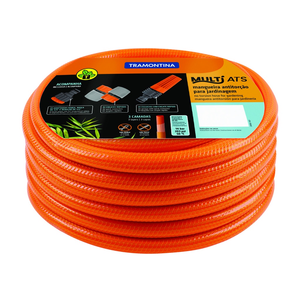 Mangueira Antitorção 1/2" Tramontina em PVC 3 Camadas 15 m