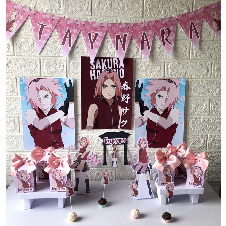 Kit Decoração Aniversário Festa Sakura Naruto 5 Display Centro de Mesa