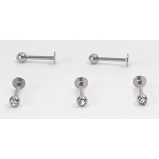kit com 12 unidades cartela piercing labret queixo bolinha strass aço prata