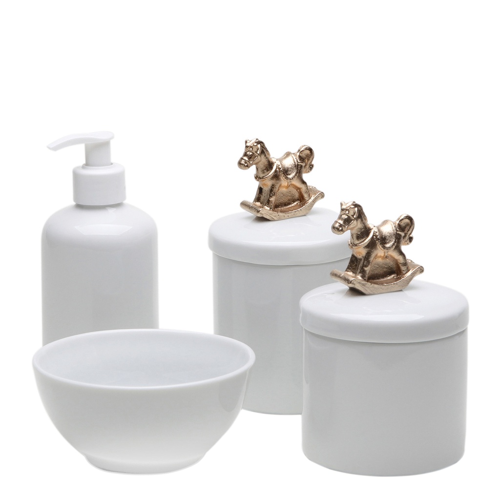 Kit Higiene Cavalinho Porcelana Bebe Menino Cavalo Dourado | Shopee Brasil