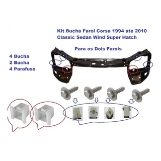 Kit Farol Corsa 1994 ate 2008 2 Bucha Grande 4 Bucha Pequena 4 Parafusos
