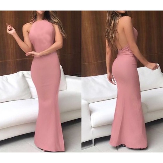 Vestido Longo Rose com Cinto e Costas Abertas