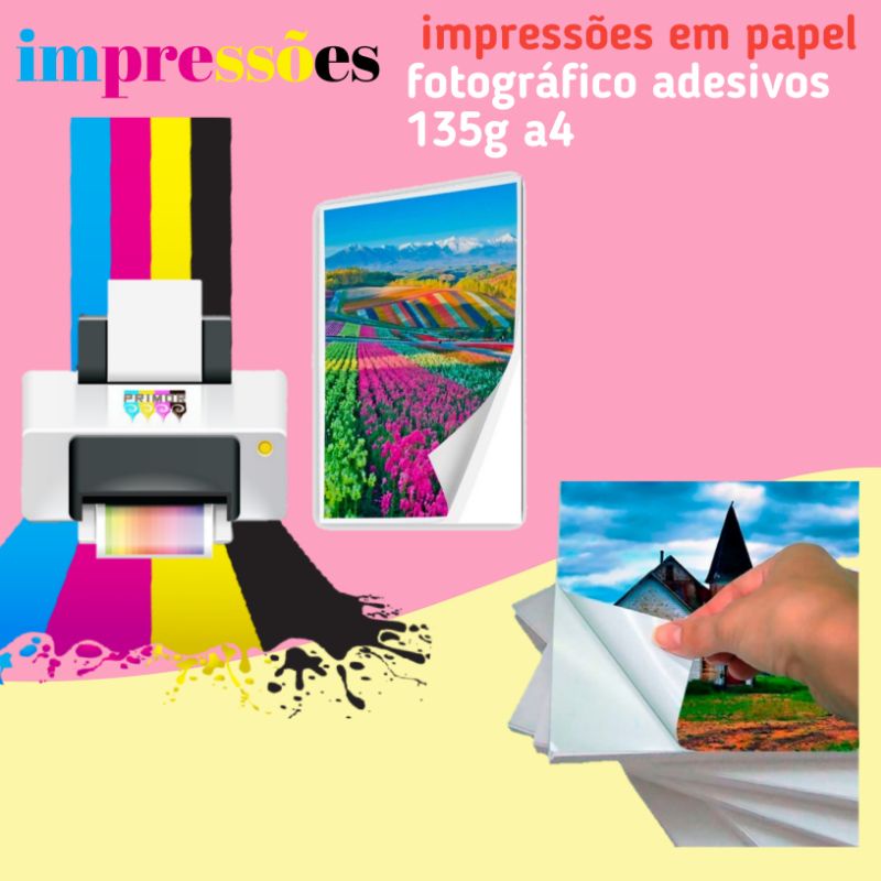 Impressão em papel fotográfico adesivos 135g a4 | Shopee Brasil