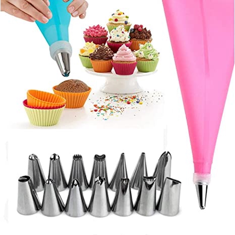Kit Confeiteiro Saco de Creme Reutilizável + 12 Bicos para D