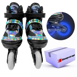 Patins Roller 4 Rodas Inline Proffisional Ajustável 38 a 41 Azul Led