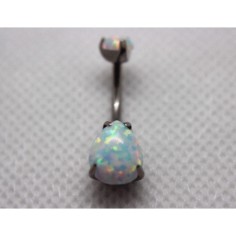 Piercing Rosca Interna Umbigo Feminino Titânio (Modelo Gota Opala Branca)