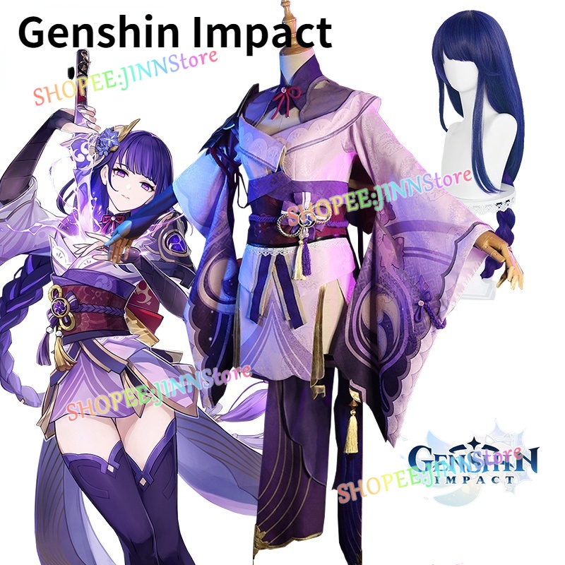 Genshin Impact Todos os Personagens Cosplay Jogo de Roupas Shogun Cosplay  Feminino Traje Halloween Cosplay Conjunto Completo com Hairwear :  : Moda