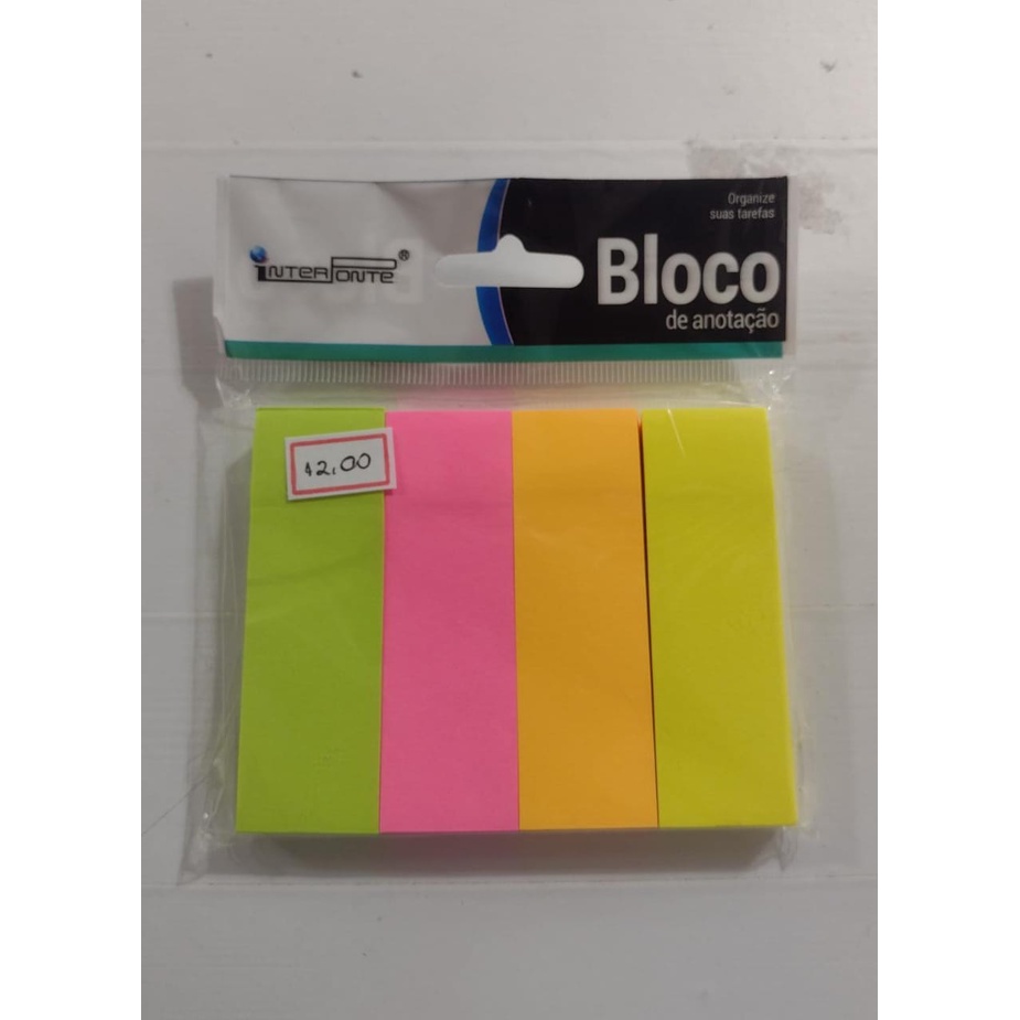 Bloco Adesivo Colorido Post It 4 Blocos 25mm X 76mm Com 100 Folhas Para Recado Interponte 8075