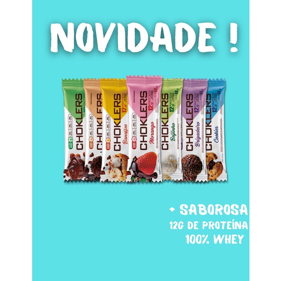 Barra De Proteína Choklers Premium 100% Whey Suplemento Alimentar Em Barra Proteica Sem Glúten Vários Sabores Mix Nutri 60g