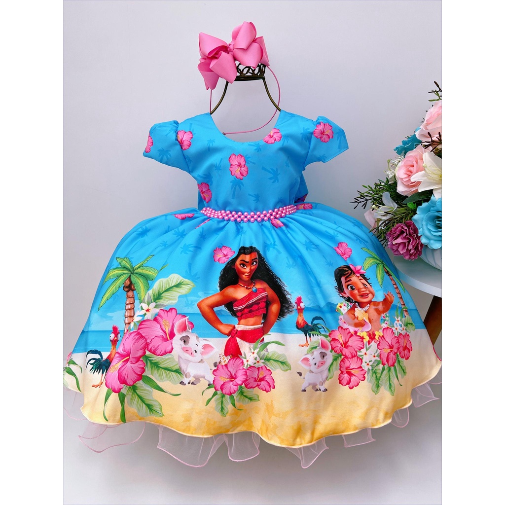 Fantasia Moana Infantil Vestido de Festa Aniversário Princesa