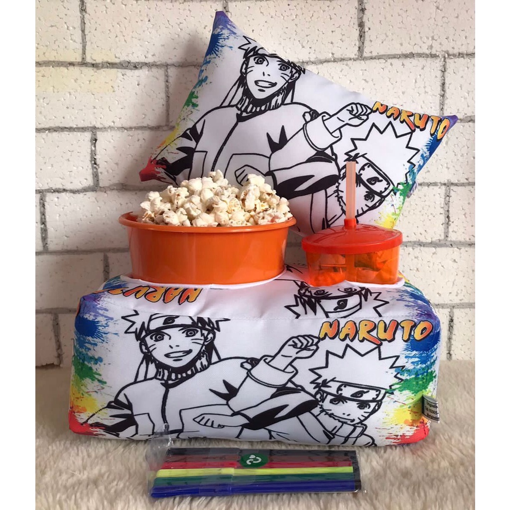 Kit Almofada Porta Pipoca+ Almofada Para Colorir Naruto