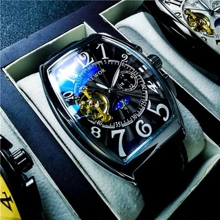 SEWOR Tourbillon Automatic Mechanical Waterproof Luminous Mens Watch Genuine Leather Strap Wristwatches