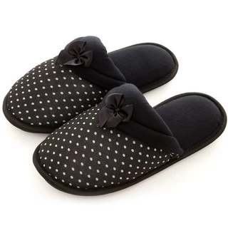 Pantufa Feminina Chinelo de Quarto Antiderrapante Confortável Premium - Poá Preto e Branco