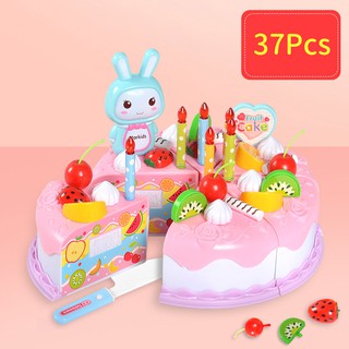 Brinquedo de bolo de aniversário para crianças fingem jogar jogo de comida  com luz (82pcs)