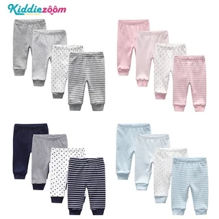 4Pcs/Set Newborn Baby Boy Girl Pants Cotton Soft Stripe 0-12M Unisex Infant Trousers Elastic Mid-waist Long Pants