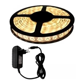 Fita Led 5050 5 Metros Com Silicone Ip65 Cor Quente 3000k + Fonte