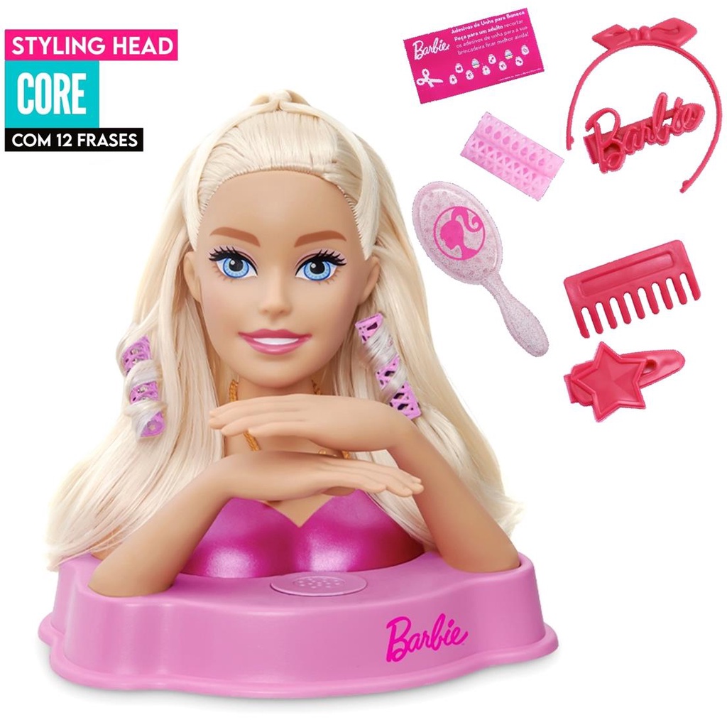 Barbie Boneca Busto Make Hair Fala 12 Frases Com Acessórios