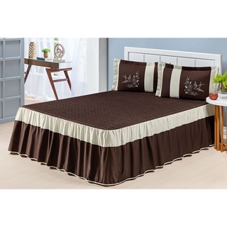 Kit Colcha Matelado Babado AMARILIS Casal 5pcs Bordado jgcama