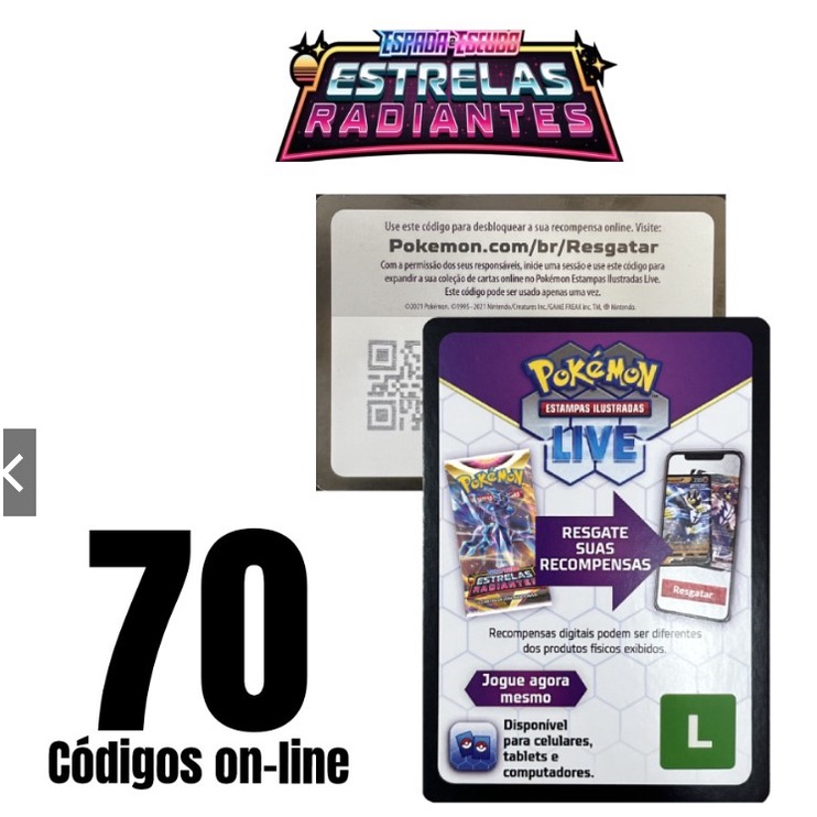 Carta Codigo Pokémon Card 70 Códigos TCG para Jogo Online Código -  Escorrega o Preço