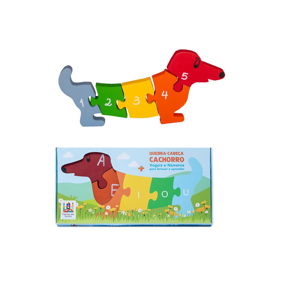 Quebra Cabeça Infantil Puzzle Madeira Didático Cachorro 8 peças em