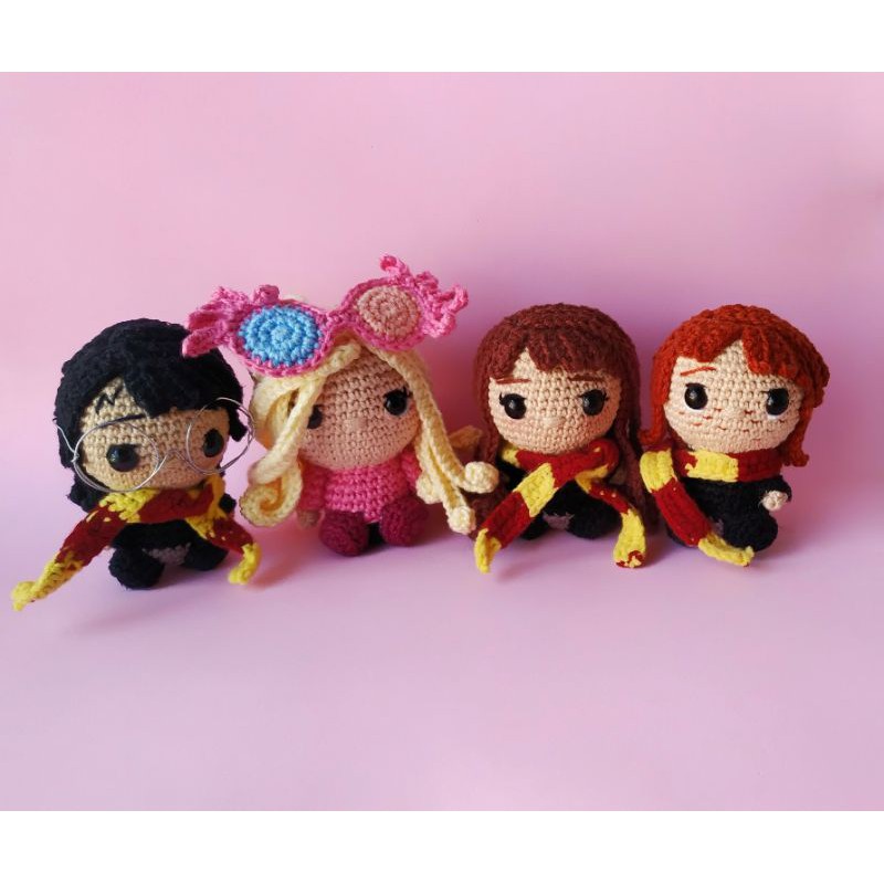 Mini Coleção Harry Potter Amigurumi (Luna, Harry, Hermione e Rony) Crochet  12cm Chaveiro Harry Potter