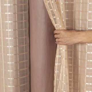 Cortina Blackout PVC com Tecido Voil Xadrez 2,80 m x 2,30 m - EDDI Casa