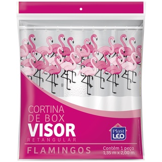 Cortina para Box de Banheiro Decorada Flamingos 1,35x2 metros com Ganchos