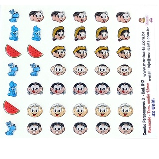 Cartela  Resinada Mônica Arts ( COMBO PERSONAGEM 3 TURMA DA MÔNICA  42 Unidades  - 12mm ) cód.812