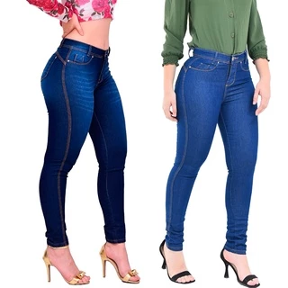 Calças Jeans Feminina Cintura Alta Lycra Kit 2 Unidades