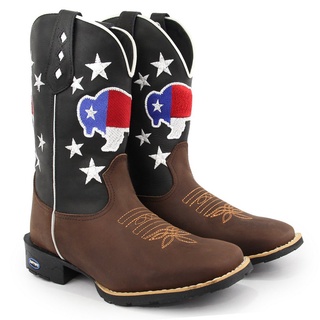 Bota Country Masculina Em Couro Bico Quadrado Texana+brinde