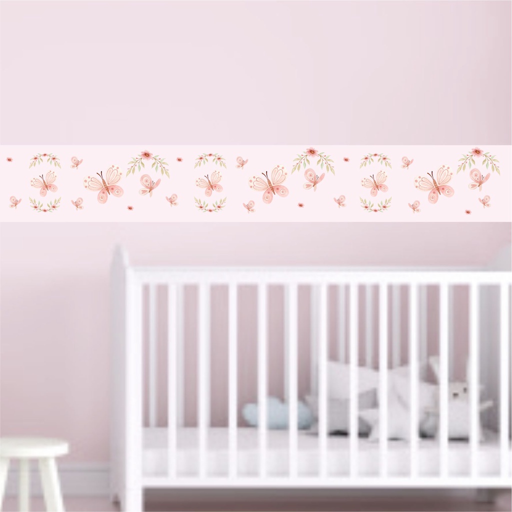 Kit 2 Faixa Adesivo Decorativa Infantil Borboleta Menina Rosa Bebê Quarto