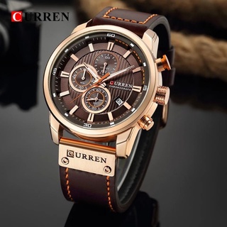 Relógio de Pulso Analógico Curren Masculino Casual Esportivo Funcional Couro Quartzo 8291