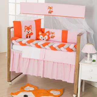 Kit Berço Raposa Trança Rosa - 10 Peças