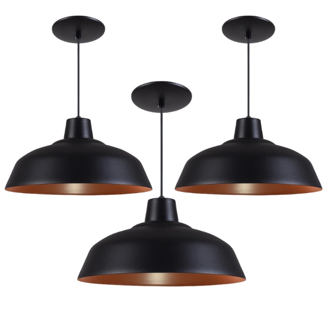 Kit 3 Pendentes Retrô 34cm em Alumínio Cabo 3m Industrial Vintage