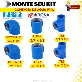 Conexões de Água Fria 3/4 e 1/2 25mm 20mm / Joelho Azul - Luva Azul - Tee Azul - Plastilit ou Krona