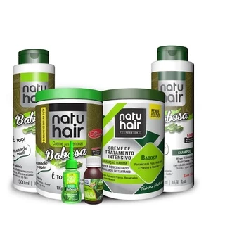 Kit NatuHair Babosa Shampoo + Condicionador + Creme Para Pentear + Tratamento Intensivo + Óleo Capilar + Reparador de Pontas
